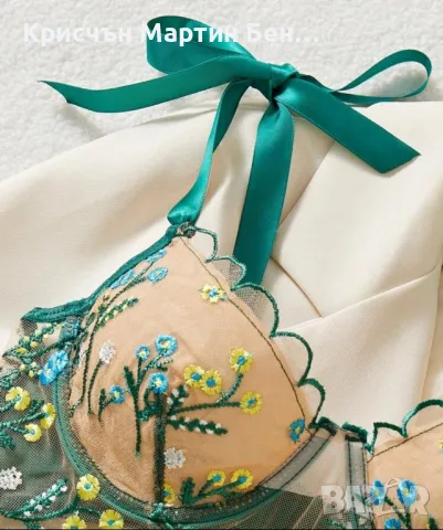 Боди зелена мрежеста  флоарна бродерия , снимка 2 - Корсети, бюстиета, топове - 48587844