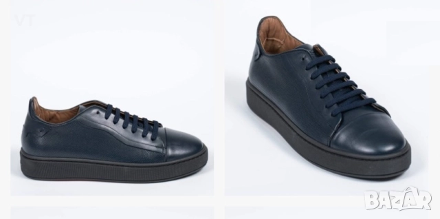 TEODOR - тъмно сини кецове с десенирана кожа и лого 