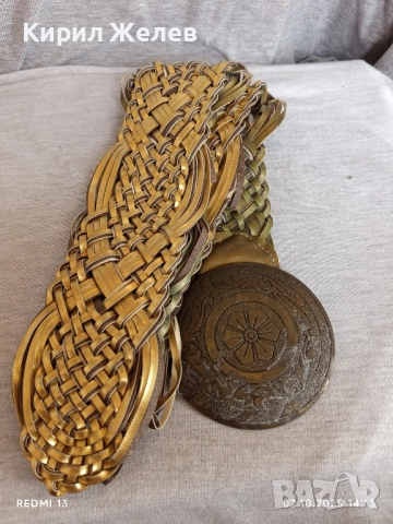 Широк плетен колан в златисто зелени тонове с катарама красиво орнаментирана 49430