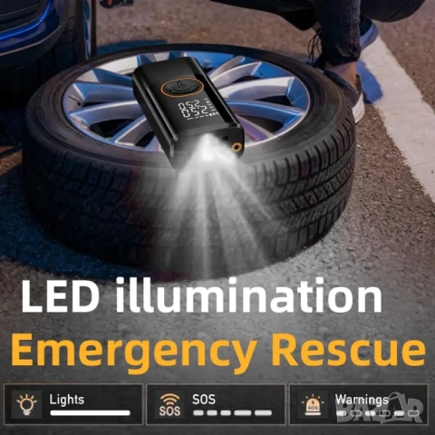 Акумулаторен компресор за гуми - компактен, мощен, интелигентен , снимка 6 - Аксесоари и консумативи - 52099128