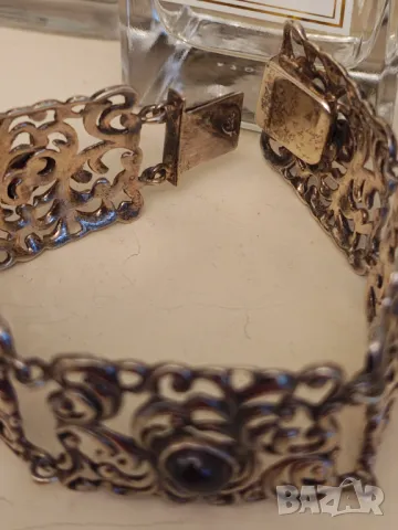 Изумителна Сребърна гривна с позлата и рубини, снимка 6 - Гривни - 47295264