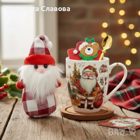 Коледен подаръчен комплект с чаша, лъжичка и мека играчка – моментална празнична атмосфера у дома, снимка 2 - Коледни подаръци - 52573449