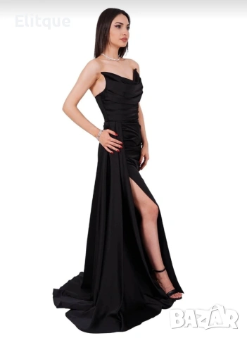 дълга сатенена рокля с цепка , снимка 3 - Рокли - 53194693