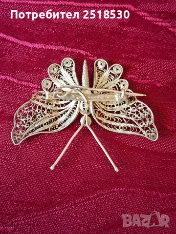 Сребърна пеперуда-филигран, снимка 6 - Колиета, медальони, синджири - 53494759