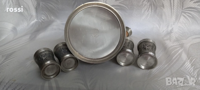 Vintage. Нов немски калаен сервиз за ракия, мотив "Lindenwirtin", снимка 10 - Антикварни и старинни предмети - 51571564