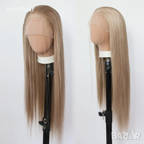 75 см тъмно руса пепелява права перука с дантела лейс фронт 13×4, снимка 12 - Аксесоари за коса - 51435808