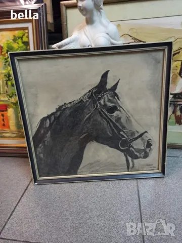 Рамкирана картина рисунка глава на кон 1989, снимка 4 - Картини - 47365713