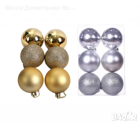 Комплект от 6 броя коледни топки, 7 см., снимка 3 - Декорация за дома - 47943306