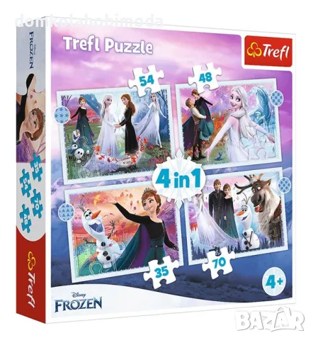  4 Пъзела с Ана и елза Frozen Trefl, с брой части 35, 48, 54 и 70 