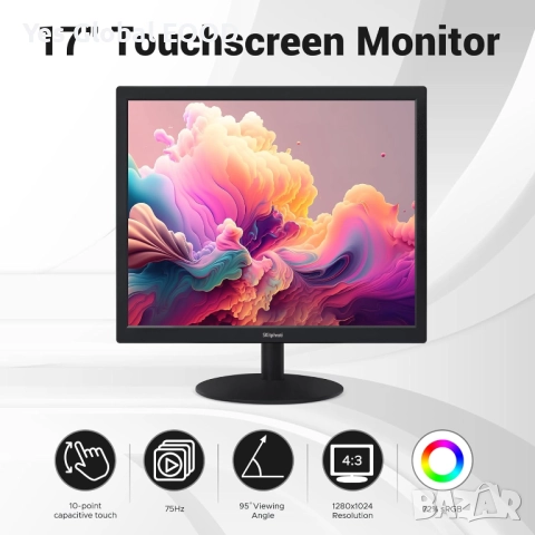 SKitphrati 17" тъч монитор с 10-точков мултитъч черен, снимка 4 - Монитори - 52849267