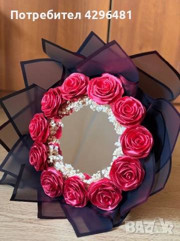 Букет от вечни сатенени рози с огледало, снимка 2 - Подаръци за жени - 53097016