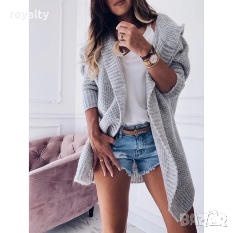 Сива жилетка с качулка без джобове, снимка 2 - Жилетки - 52157454