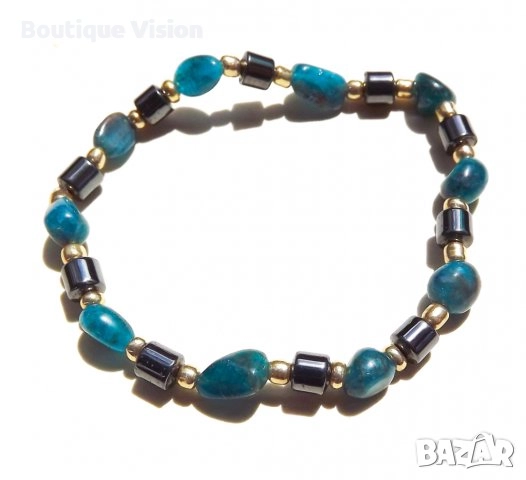 Ново! Гривна с естествени камъни - Тюркоаз и Хематит, снимка 3 - Гривни - 32730490