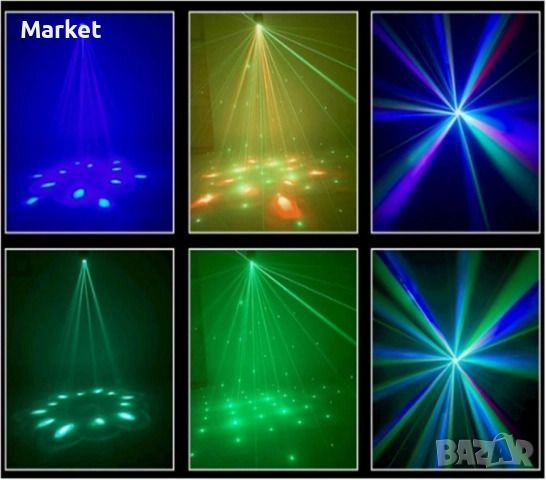 Преносими LED сценични светлини с движеща се глава и управление (6x12W + лазер) Гаранция 12м., снимка 2 - Лед осветление - 51880850