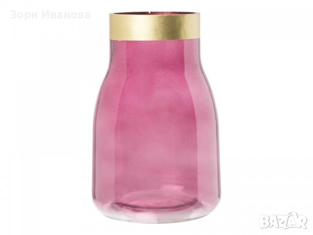 Стъклена розова ваза , снимка 1 - Вази - 38689188