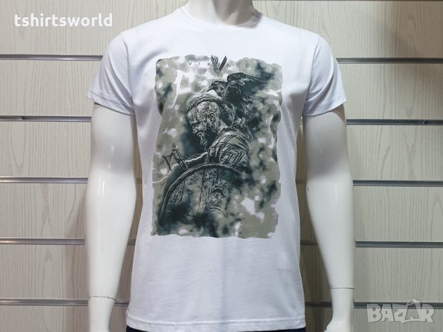 Нова мъжка бяла тениска с дигитален печат Рагнар Лодброк, сериала Викинги, снимка 8 - Тениски - 28166760