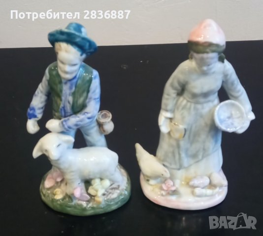 Две старинни порцеланови фигури на възрастна двойка фермери, снимка 6 - Статуетки - 39050178