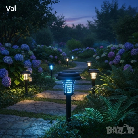 Соларна лампа против комари за открито – комплект 2 броя с UV защита и декоративно осветление, снимка 7 - Соларни лампи - 53035981