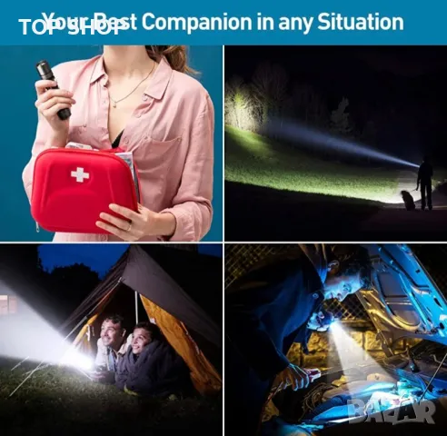 BUCASA Акумулаторни фенерчета S2500, супер ярки LED тактически фенерчета с висок лумен, 3 режима, снимка 7 - Къмпинг осветление - 49092999