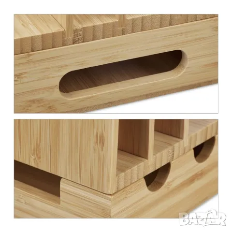 Бамбукова зарядна станция за множество устройства Relaxdays , снимка 3 - Друга електроника - 48327239