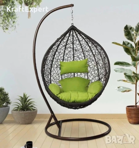Висящ Ратанов Стол – ГОЛЯМА Градинска Люлка Водоустойчива, снимка 3 - Градински мебели, декорация  - 50653646