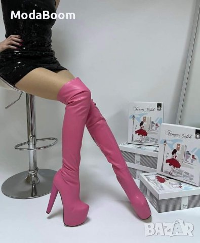 🩷Уникални дамски кожени розови чизми на ток🩷 