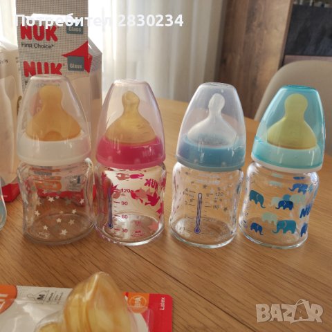 Лот стъклени бебешки шишета Nuk, снимка 4 - Прибори, съдове, шишета и биберони - 43602982