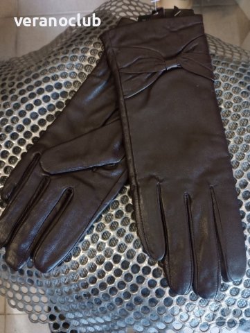 Кафяви дамски кожени ръкавици S и М