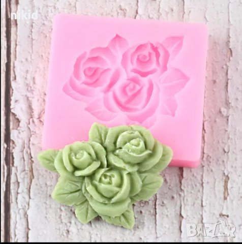 квадрат с 3 рози силиконов молд форма декорация торта фондан шоколад и др, снимка 3 - Форми - 16252207