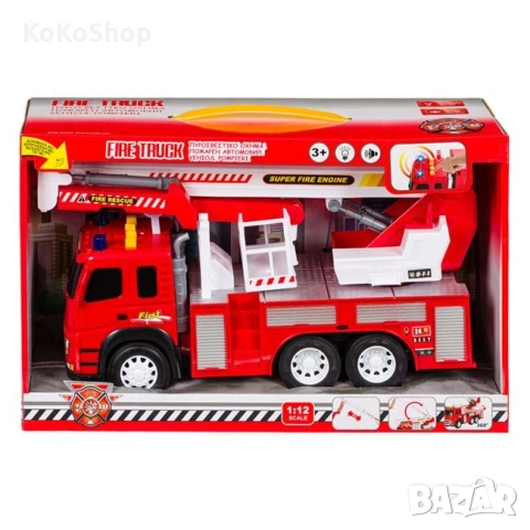 Детска пожарна кола със звук и светлини/пожарна, снимка 4 - Коли, камиони, мотори, писти - 53055049