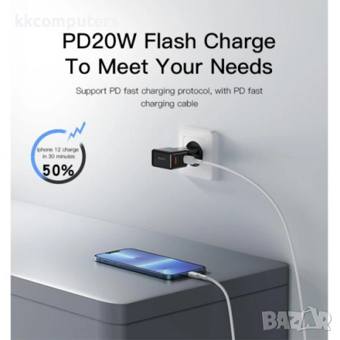 Мини Зарядно/Адаптер 220V / Yesido MC17 / USB QC 3.0 , PD 20W / UK,EU,US,AUS Plugs / Черен / Баркод 