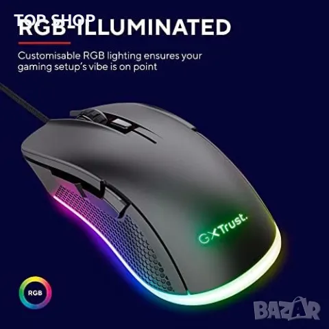 Нова Trust Gaming Геймърска мишка 2,1м. USB кабел 6 програмируеми бутона