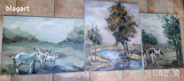 Три картини-триптих-"На село"-маслени бои,платно
