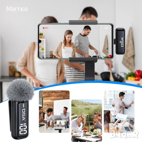 Комплект от 2 професионални безжични микрофона OSA K6 с калъф за зареждане, безжичен, USB Type C, ви, снимка 5 - Микрофони - 52922794