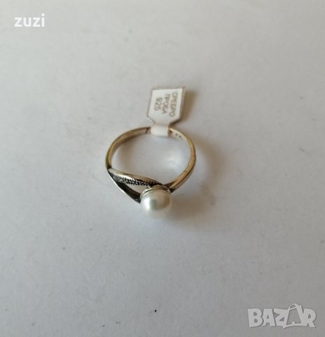 Елегантен сребърен пръстен с бяла перла. Сребро проба 925. , снимка 3 - Пръстени - 38424013