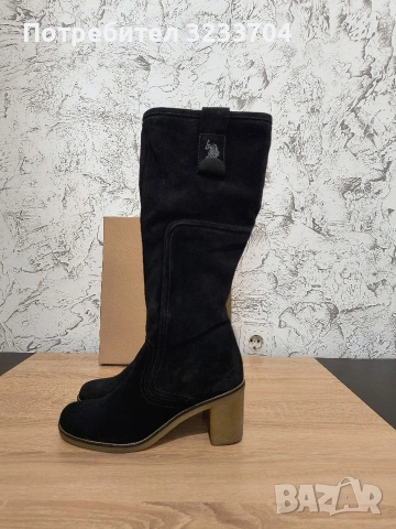Елегантни черни ботуши U.S. Polo Assn. – Естествен велур, снимка 3 - Дамски ботуши - 53268386