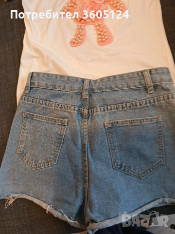 дамски комплект тениска и дънкови панталонки размер L