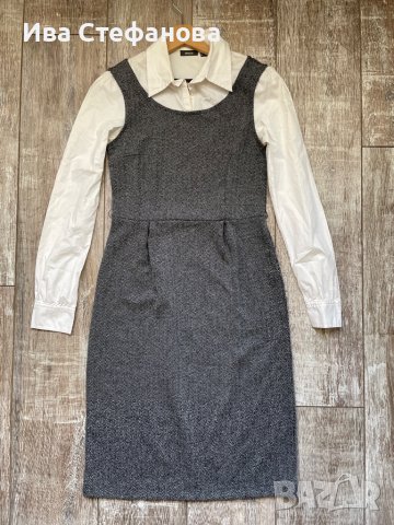 Комбинирана елегантна  рокля MEXX с бяла риза елегантна изчистена колежански училищен стил , снимка 6 - Рокли - 39721243