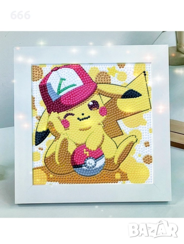 Диамантена картина Покемон Пикачу с рамка, снимка 2 - Картини - 51434145