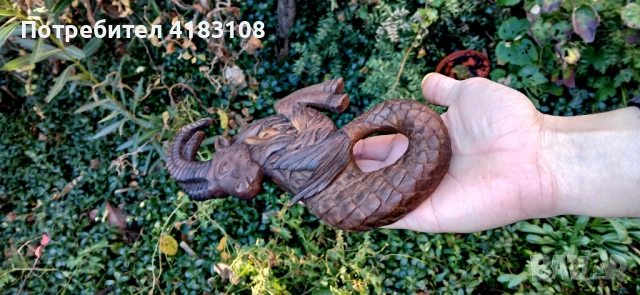 Пластика козирог ръчна дърворезба орех, снимка 4 - Декорация за дома - 52949224