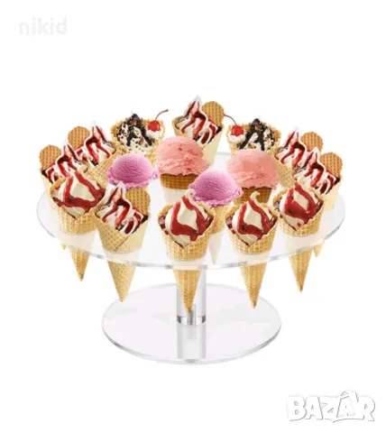 16 дупки кръгла прозрачна Пластмасова Акрилна стойка поставка стелаж фунийки сладолед сладоледи, снимка 2 - Други - 49121061