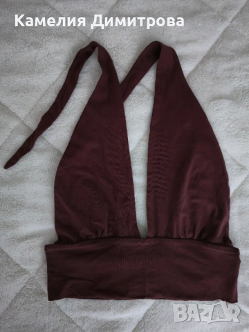 Топ с гол гръб и дълбоко деколте – тъмно бордо, снимка 2 - Потници - 53286365
