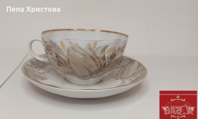 Двоен сет за чай от руски порцелан ЛФЗ – "Ломоносов", СССР.