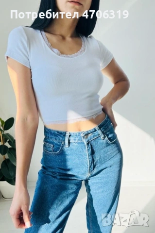 Къса,дамска секси тениска с дантела на ръкавите ., снимка 3 - Тениски - 53191042