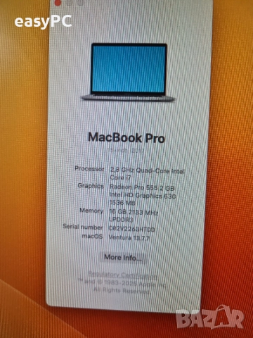 MacBook Pro A1707/Mid-2017/Space Grey- i7 RAM 16GB SSD 256GB/AMD Prо-На части , снимка 5 - Части за лаптопи - 51512462