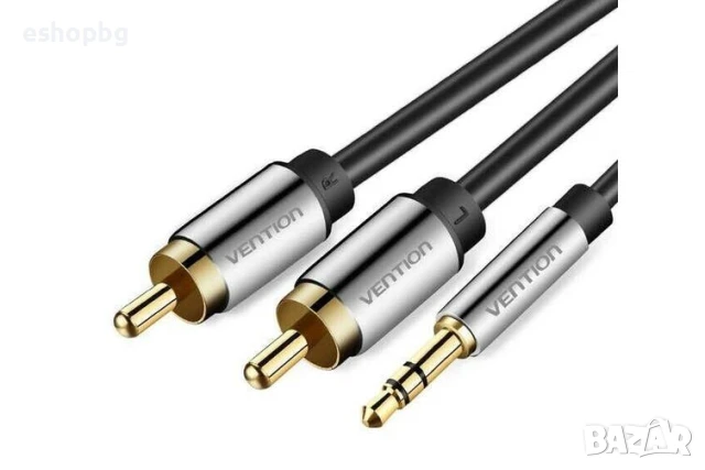 Кабел 2xRCA стерео жак 3.5мм 1м, черен