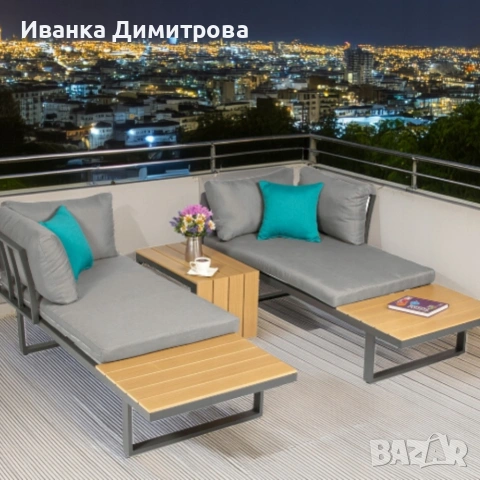 Градински комплект KANZA - модулен ъглов диван от алуминий с удобни възглавници и маса