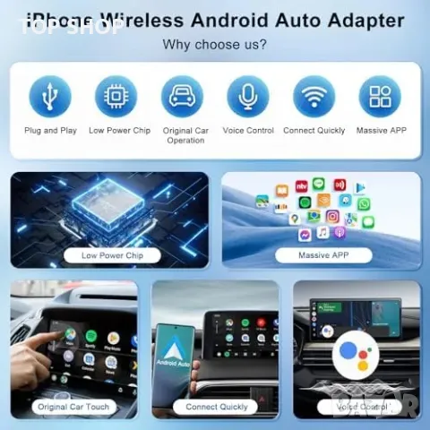 Нов Безжичен адаптер Android Auto за автомобили 2017-2024, 5GHz Wi-Fi, снимка 6 - Друга електроника - 49723868