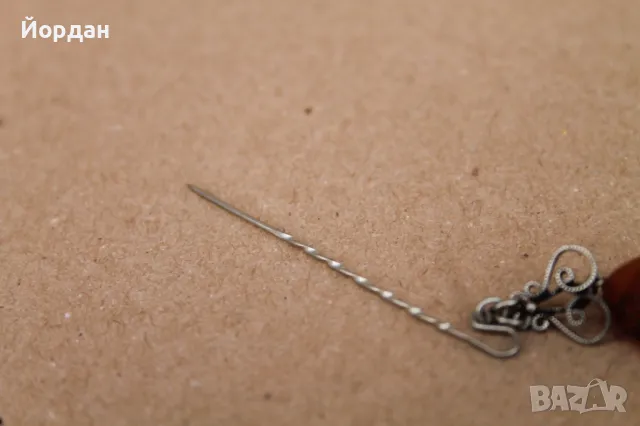 Сребърна игла с кехлибар, снимка 2 - Колиета, медальони, синджири - 49771442