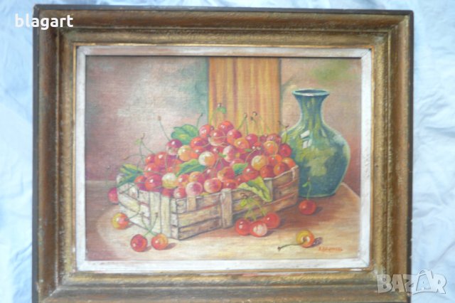 Стара картина "Натюрморт с череши", снимка 7 - Картини - 26326848